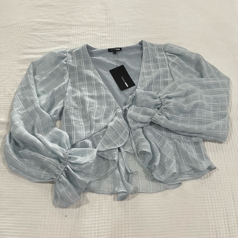 Fashion Nova Sky Blue Checkered crop top
